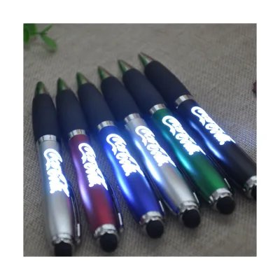 Hot Sales Promotional Gift Multifunctional Led Flash Light Stylus Pen with Custom Glow Logo