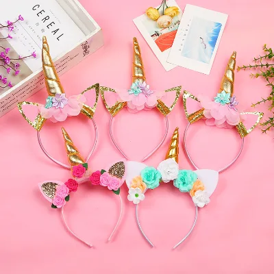Popular Lovely Kids Gold unicorn Headband Flower Headband Top Sale