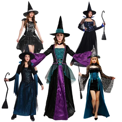 Black Multicolor Witch Dress Costumes Cosplay for Mother and Child Halloween Party Cosplay Costume Dress