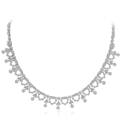 Luxury Lace Design High Quality Cubic Zirconia Full Paved 925 Sterling Silver Chocker Necklace