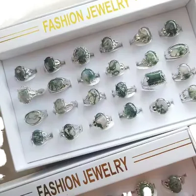 Wholesale High Quality Crystal Bracket Adjustable Size Moss Agate Ring Natural Crystal Jewellery for Wedding Decoration
