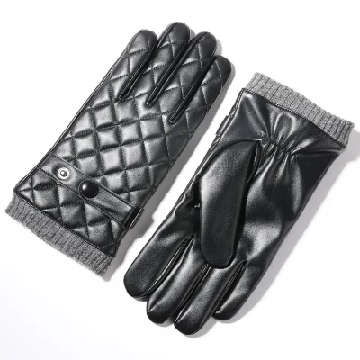 Men's Fashion PU Leather Gloves Short Plush Lined with Touchscreen Technology Warm for Winter Daily Use