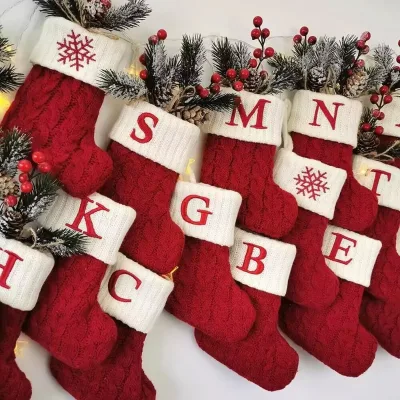 Custom Letters Christmas Socks New Knitting Christmas Tree Decorations Home Xmas Candy Gift Christmas Stockings for Embroidery
