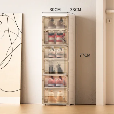 8-Layer Foldable Plastic Shoe Cabinet Dustproof Easy Install Custom Logo Tea Infusion Color for Doorway & Outside Use