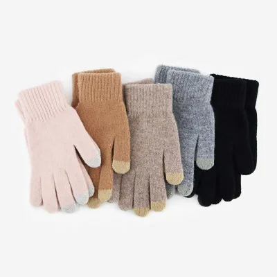 Women's Autumn Winter Warm Knitted Wool Gloves Thermal Sheepskin Windproof Cycling Gloves with Touch Screen Capability Wholesale