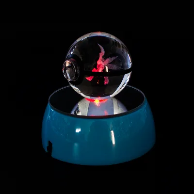 Factory Wholesale Popular K9 Crystal Crafts Glass PokeBall Custom Souvenir Toy Crystal Pokeball With LED Light Base