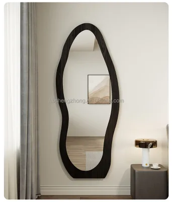 Solid Wood Frame Large Full Length Floor Standing Mirror Modern Design Wave Mirror Mango New Design Wall Decoration Bathroom