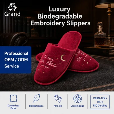Standard Unisex Disposable Slipper for Hotel Guest Room Red Velvet Slipper Bulk Wholesale for Motel and Inn