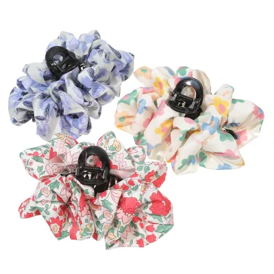 Girls Fashion Large Folded Floral Fabric Hair Claw Clip for Thick Hair
