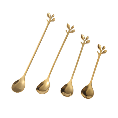 Stainless Steel Gold Leaf Coffee Spoon Creative Tableware Dessert Spoons Stirring Mixing Spoon for Sugar Cake