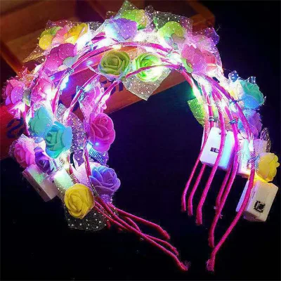 LU-0297 Cat Ear Flower Crown Led Light up Flashing Glow Hairbands Women Girls Costume Headband