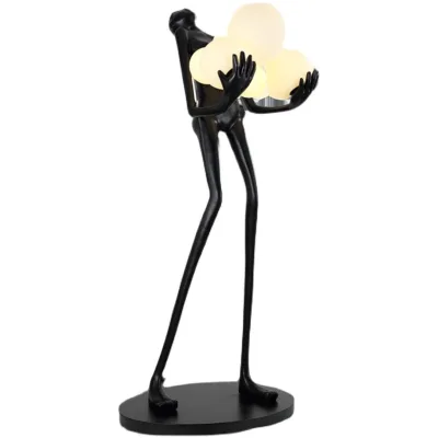 Retro Style Black Holder Human Sculpture Decoration Standing Lamp Resin Floor Lamp