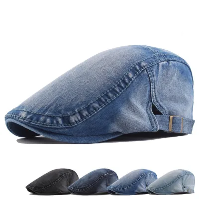 Plain Washed Adjustable Denim Beret Travel Forward Hat Beret Hat for Men Cowboy Women Beret Hats