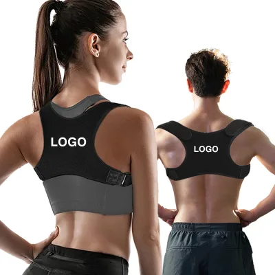 Custom Design Neoprene Foam Shoulder Clavicle Postural Correction Adjustable Back Corrector with Front Hook & Loop Strap