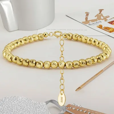 Wholesale Classic Jewelry Party Gift Women Kid Bracelet Charms Bulk 18k Gold Plated 925 Silver 4mm Round Fine Beads Bracelet