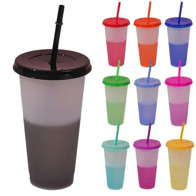 Temperature-sensitive Color-changing Cold-activated Large-capacity Straw PP Plastic Cup Thermal Insulation 0-6 Hours