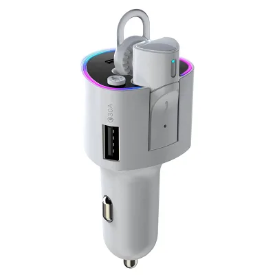 Car Charger Earphone Headset 2 in 1, PD 36W QC 3.0 USB C Fast Charging Noise Cancelling Car Charger RGB Wireless Headset Flac