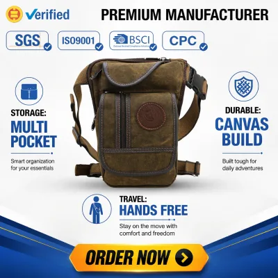 Vintage Waxed Canvas Thigh Bag Multi Zipper Pockets Leg Fanny Pack Outdoor Motorcycle Tactical Drop Leg Bag for Men