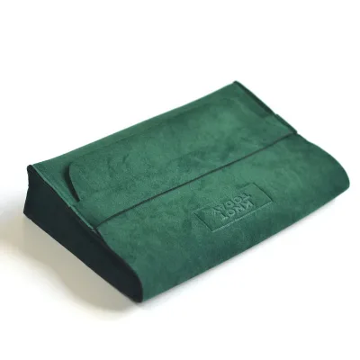 Dark Green Double Layer Thick 3D Suede Envelope Jewelry Pouch with Embossed logo