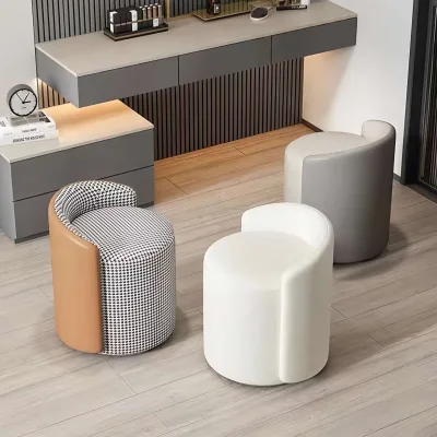 Modern Home Simple Low Round Leather Dresser Stool for Bedroom and Manicure in Living Room Use