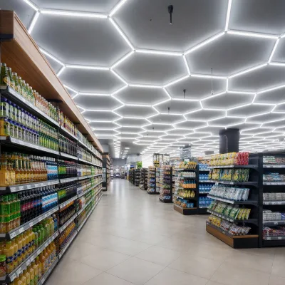 Modular Hexagon LED Ceiling System for Supermarket Aisle Lighting Honeycomb 6000K CRI 90
