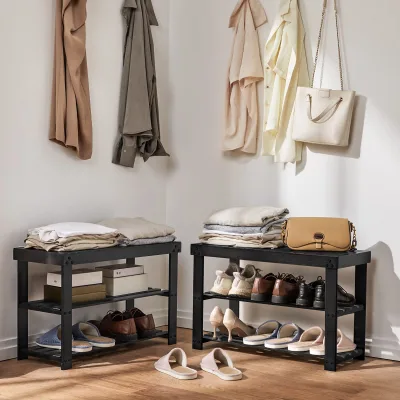 Wholesale Armario Para Zapatos Easy Assemble Bamboo 3 Tier Small Wood Bench Indoor Black Shoe Rack Stack for Entryway