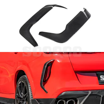 Easy Stick on Carbon Rear Bumper Insert Fits for X6M F96 LCI 2020+ SQ Style Prepreg Compression Molded Metal Mold Glossy Trim