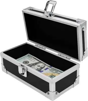 Lockable Cash Box, Aluminium Alloy Money Box for Cash, Money Holder, Cash Organizer, Single Row Currency Tray, Money Storage Box
