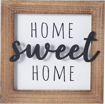 Rustic Home Sweet Home Wood Sign, Polished Farmhouse Enamel Wall Hanging Decor with Frame