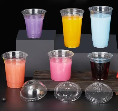 Custom logo Printed clear 12, 16, 20, 24oz PET Transparent Disposable Plastic Bubble Tea Cup with Lid 90mm 98mm