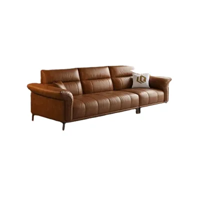 Italian Minimalist Retro Style Leather Sofa First Layer Cowhide with Piano Key Straight Row for Living Room Set