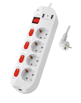 Multi Socket Extension Board Cord Power Strip 4 Socket Germany Typ