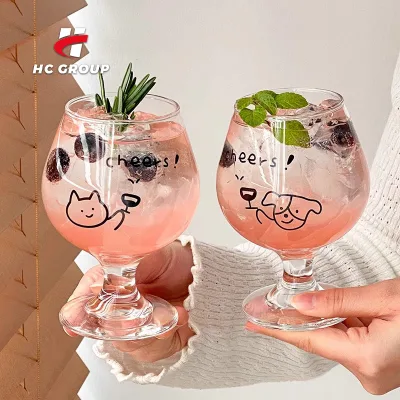 Korean Style Cute Dog Pattern Glass Drink Cup clear Coffee Glass Cups Restaurant Cute Wine Glasses