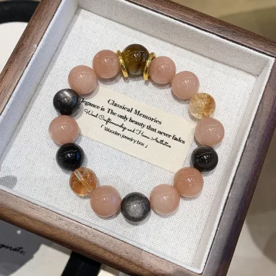 Original natural orange moonlight silver obsidian vintage crystal bracelet, stylish and elegant for women, a gift for friends