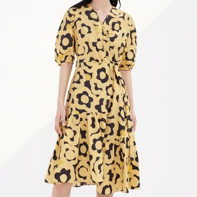 Dresses for Women Designers Summer Fashion  V-neck Short Sleeve Floral Printed Party Shirts Dress Ladies Clothing