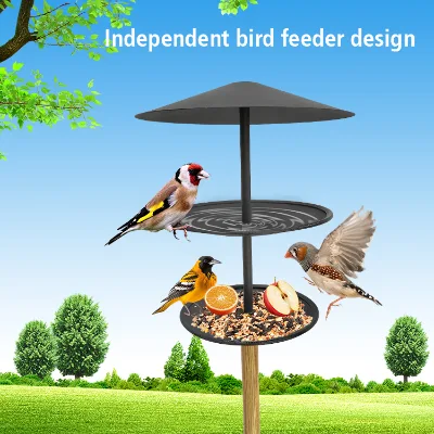 JH-Mech Custom Wooden Stand Bird Feeder Removable Rain Cover Separate Seed Water Tray Outdoor Bird Feeder With Stand