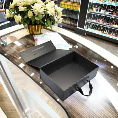 Custom High-End Foldable Rigid Paper Magnetic Gift Box with Ribbon Handle for Cosmetics Like Face & Eye Cream