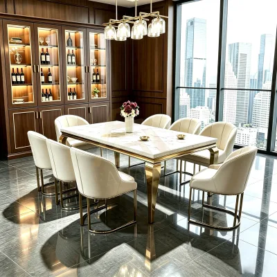 Fanaosi DT01 Christmas Dining Table Marble Top Stainless Steel Frame Rectangle Shape 8-Seater Modern Design Made Foshan China