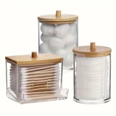 [Customizable Set] Plastic Cotton Swab Storage Box Makeup Remover Pad Container Modern Minimalist Bathroom & Cosmetic Organizer