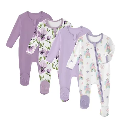Wholesale Newborn Baby Footed Romper Jumpsuit Onesie Set Zip Long Sleeve Cotton Unisex Animal Print Sleepsuit