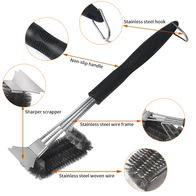 Outdoor Camping Metal Grill Cleaning Brush Tool Set with Scraper Heat Resistant & Easily Cleaned Includes Bag