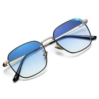 New Square-Frame Blue Light Blocking Eyeglass Frames Plano Lenses with Photochromic UV Protection Prescription Compatible