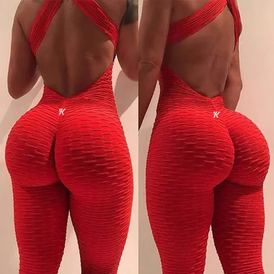 High Quality Push up OEM Exercise Bodysuit Women Cross Collar Sports Backless Plus Size Yoga Jumpsuit
