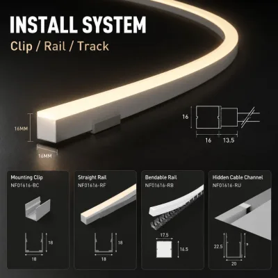 IP65 Waterproof Silicone LED Strip Light 1616 Top/Side Emitting Flexible Linear Light for Outdoor Curved Lighting