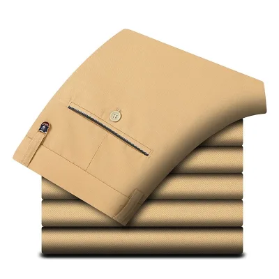 Summer Autumn New Men's Business Casual Pants Fashion Solid Color Stretch Pants Slim Khaki Trousers Male Plus Size
