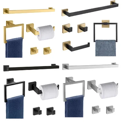 YOTO Stainless Steel Brushed Modern Wall Hanger Bathroom Hardware Towel Rack Toilet Paper Holder Towel Ring Hook Bar Set