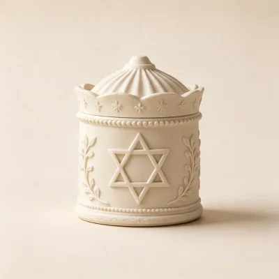 Jewish Star of David Embossed Ceramic Storage Jar Crown Judaism Religious Decorative Canister for Home Holiday Gift