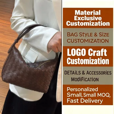 2026 Luxury Hand-Woven Genuine Leather Soft Durable Hobo Bag with Zipper Closure Large Capacity Cowhide Leather Shoulder Bag