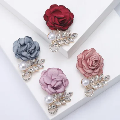 New European American Wedding Gown Alloy Rose Gold Plated Brooches with Imitation Pearl Rhinestone Floral Party Gift Accessories