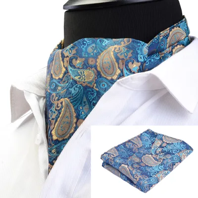 Vintage Polka Dot Paisley Pattern Ascot and Pocket Square Gentleman Suit Wedding Formal Cravat Ascot Set